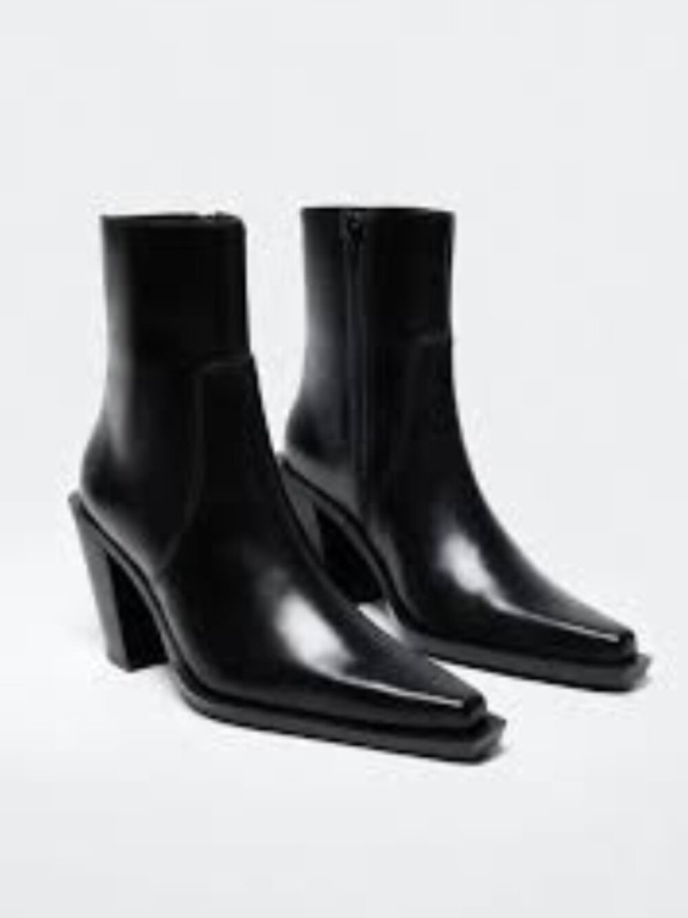 Mango leather pointed-toe block-heel booties